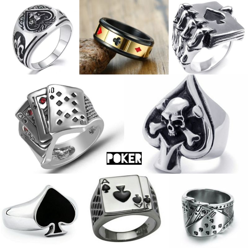 Cincin pria tengkorak punk style men ring skull poker series