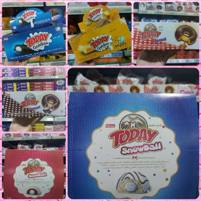

Today Goldies / Today Aloha / Today donat / Today Snowball / Today Barcake / Today Tamr / Today Biscocream / Bolu mesir / Bolu Coklat
