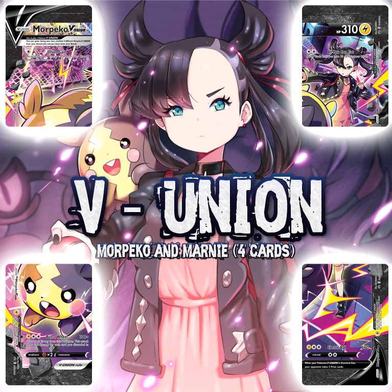 KARTU POKEMON TCG HOLOGRAM V-UNION MORPEKO MARNIE (1 SET - 4 CARDS)