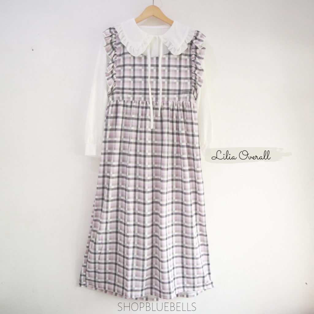 Lilia Overall Set - Gamis &amp; Inner Motif Salur Garis Stripe Kotak Grid Plaid