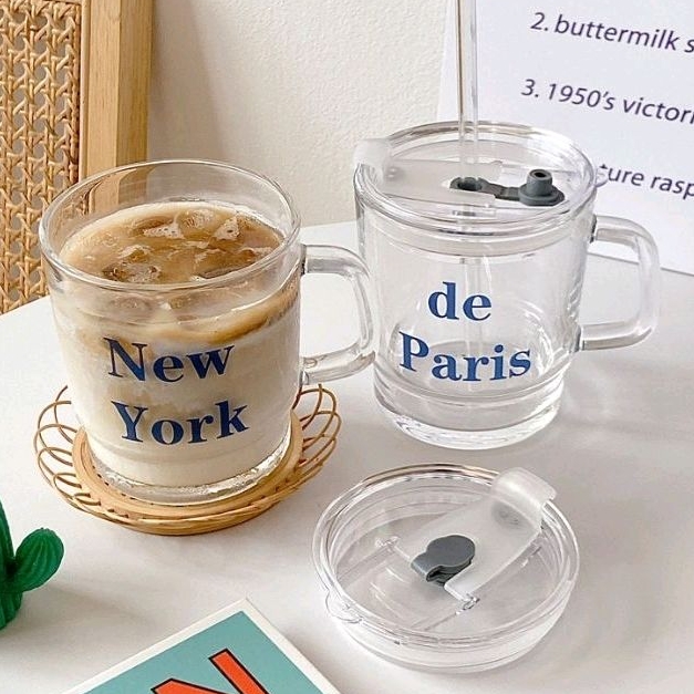 READY GELAS TUMBLER KACA KOREA DENGAN SEDOTAN GELAS KACA GAGANG AESTHETIC 400ml GELAS TUMBLR KACA BE