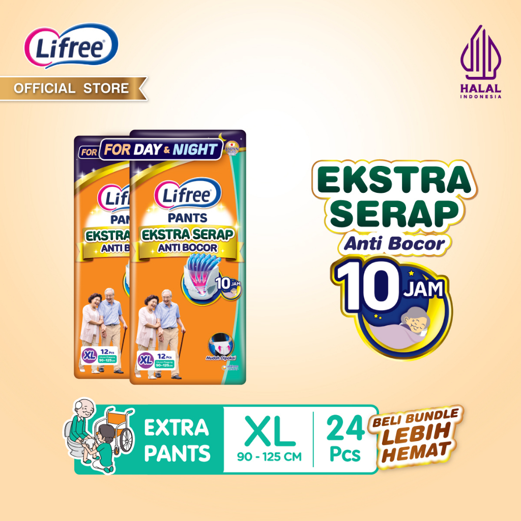 Lifree Popok Dewasa Celana Ekstra Serap - XL 12 - 2 Packs