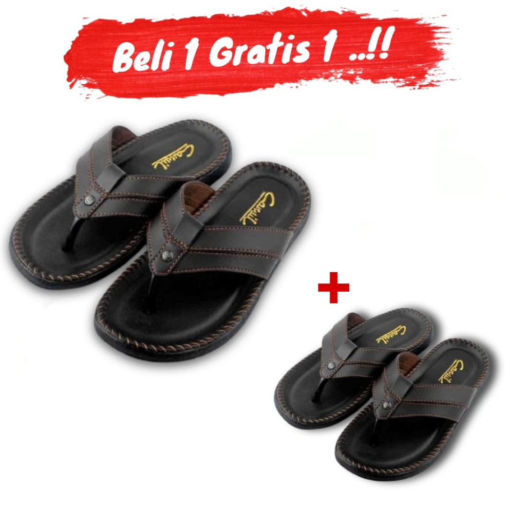 Sandal Slop Pria Sendal Slide Kulit Cowok Cewek Best Quality BELI 1 GRATIS 1