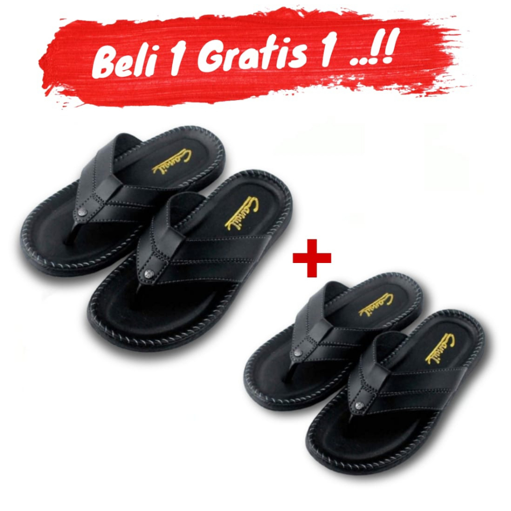 Sandal Slop Pria Sendal Slide Kulit Cowok Cewek Best Quality BELI 1 GRATIS 1