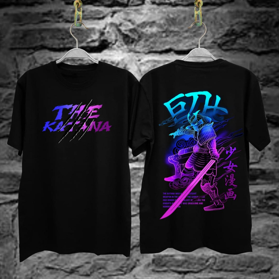 Baju Kaos Tshirt Pria Terbaru Samurai Jepang The Katana Warna Hitam Distro Lengan Pendek Motif Sablo
