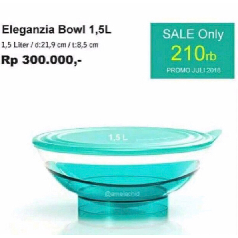Tupperware Eleganzia Bowl 1.5L Dimensi d:21.9cm / t:8.5cm Warna Tosca