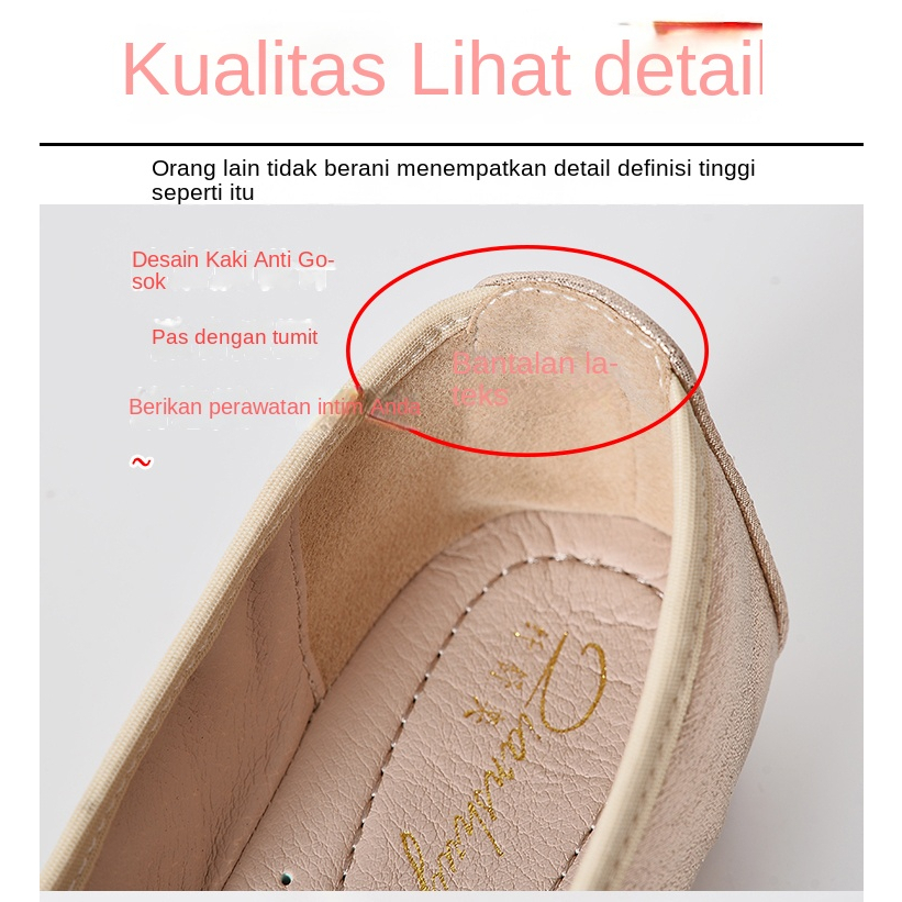 Sepatu Flats Wanita Kristal Berlian Logam Fox Kepala Dekorasi