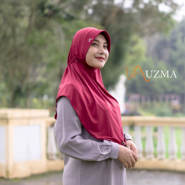 𝐔𝐙𝐌𝐀 - HIjab Instan Kerudung Bergo Habl Sabil Premium -Merah Maroon-