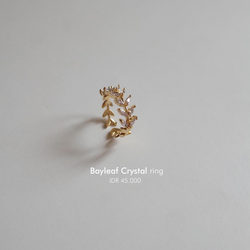 Ark.co - Bayleaf Crystal ring cincin daun Zircon adjustable elegan