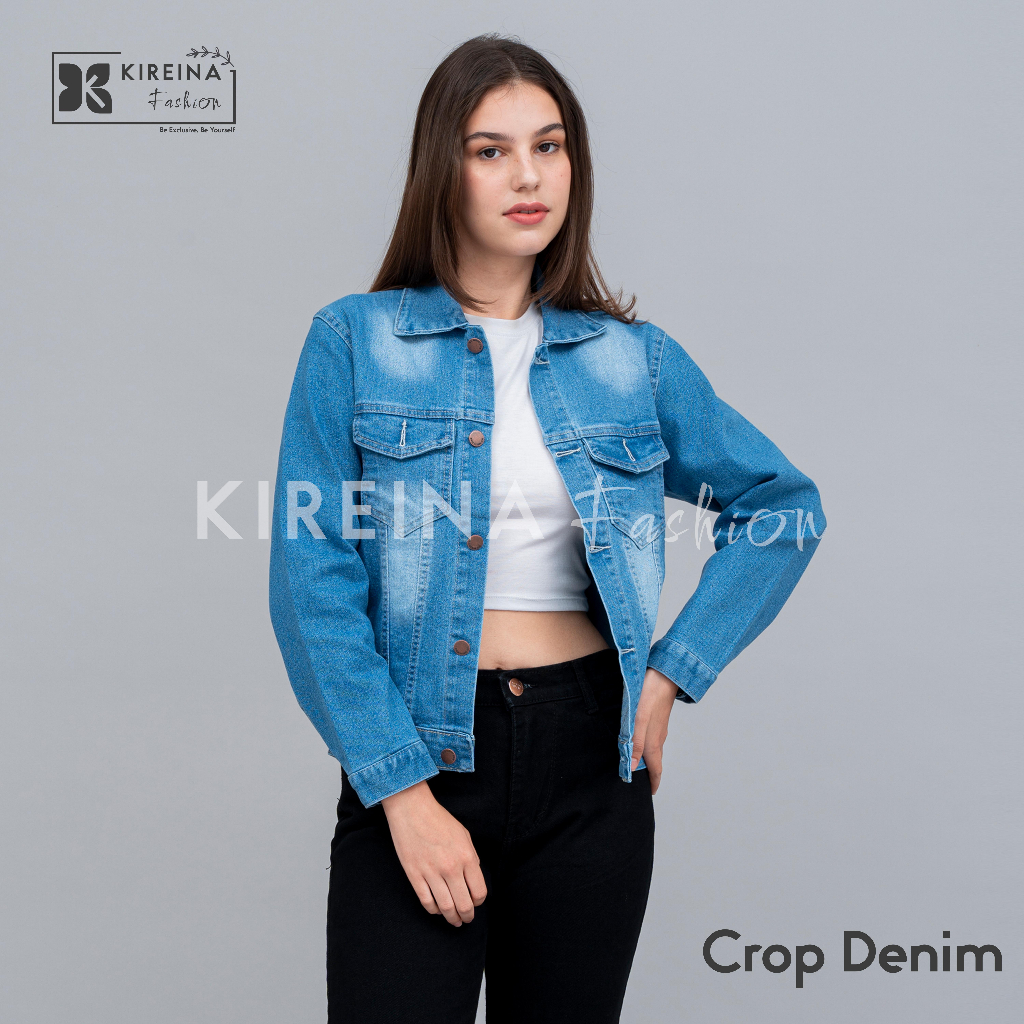 Jacket Jeans Wanita Denim Unisex Model Crop Bahan Denim Wash Tebal - KIREINA