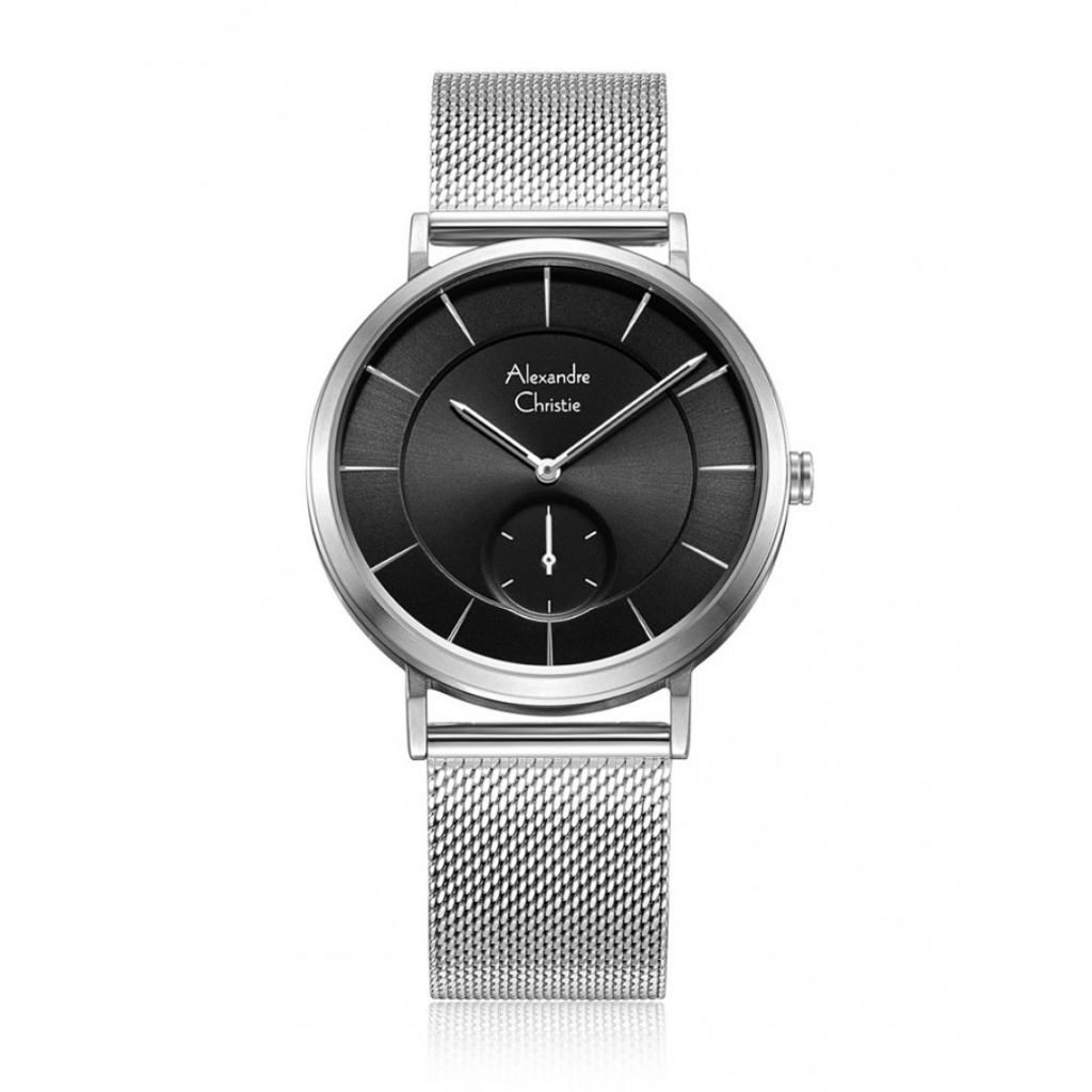 JAM TANGAN PRIA ALEXANDRE CHRISTIE AC8586 AC 8586 MSBSSBA SILVER BLACK ANALOG STAINLESS STRAP