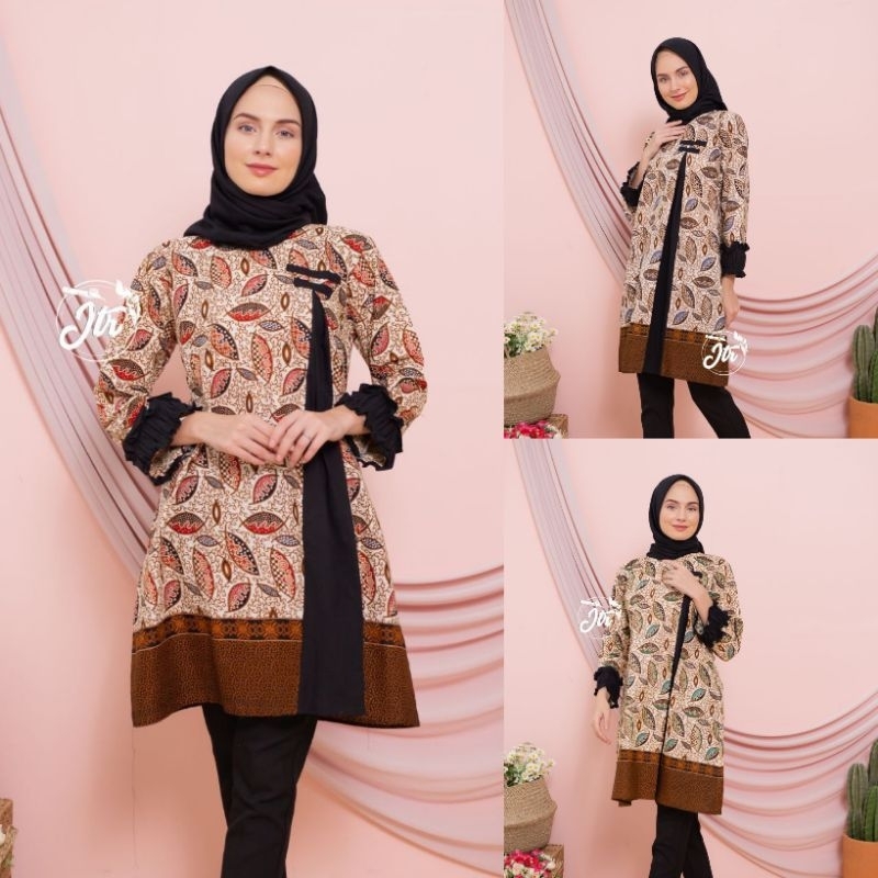 Tunik Batik Wanita Modern Model Terbaru Elegant Murah Matt Katun Batik Kombinasi Katun Oil Ori Aksar