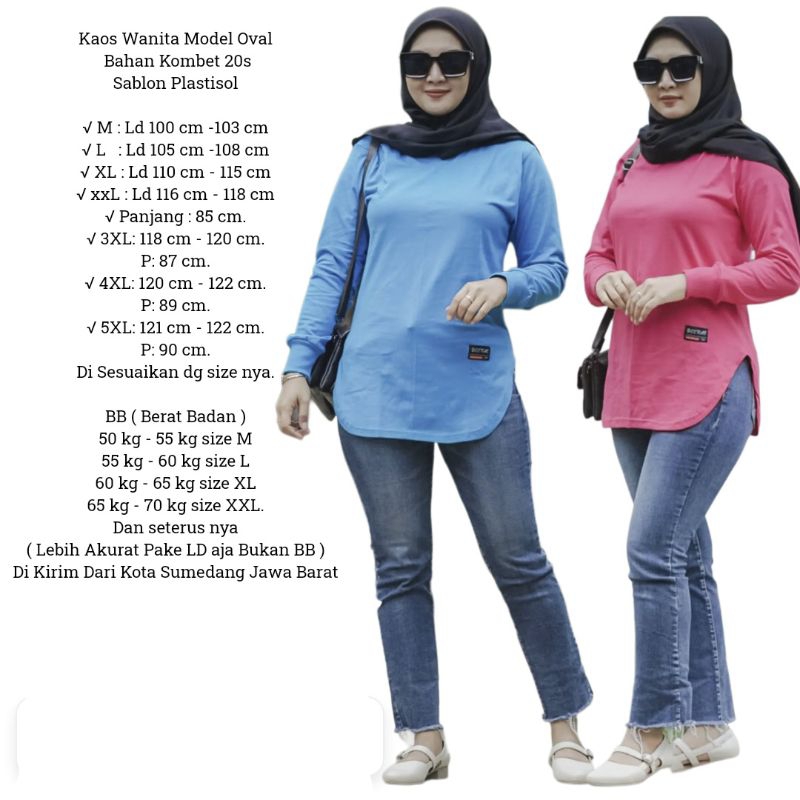 OVAL 02√ KAOS ATASAN WANITA MODEL OVAL LENGAN PANJANG PAKAI RIB BAHAN KATUN KOMBET 20S