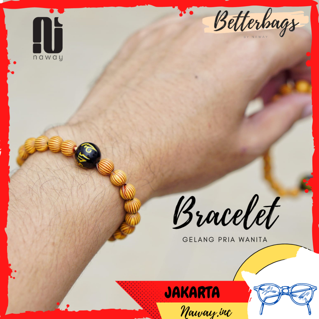 Gelang Pria Wanita Bahan Sintetis Motif Kayu dan Batu Tibet