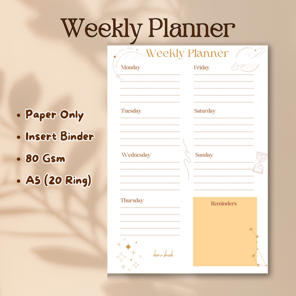 

Loose Leaf Weekly Planner/To Do List - Refill Binder A5 -20 Lembar by HaruBuch
