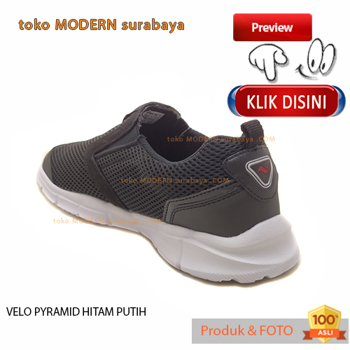 Sepatu pria sekolah casual slip on tanpa tali VELO PYRAMID HITAM HITAM