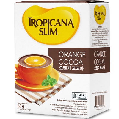 Tropicana Slim Orange Cocoa 4 Sachet Minuman Cokelat Jeruk Nikmat Tanpa Gula Pasir