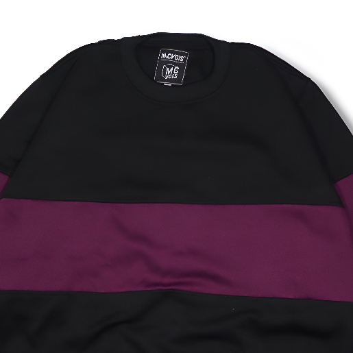 Mcvois Sweater Crewneck Kombinasi Hitam Plat Ungu