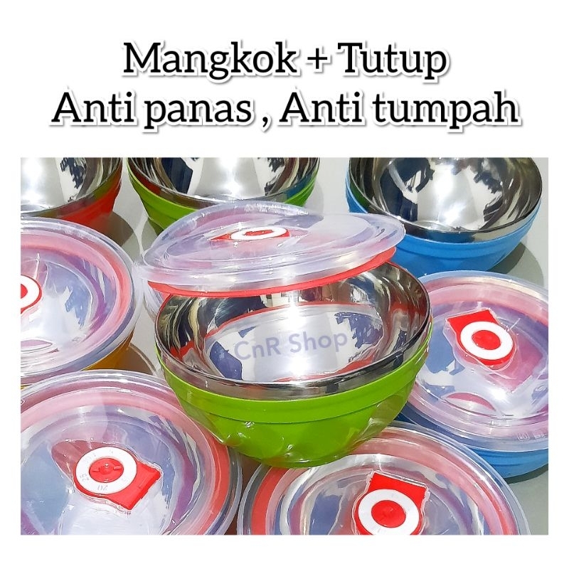 mangkok stainless tutup mangkuk anti tumpah seal bowl anti panas kedap udara