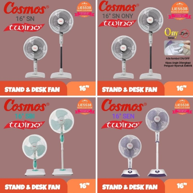 Kipas angin COSMOS TWINO 16 SN stand &amp; desk fan 2IN1 SN / SN GARANSI RESMI