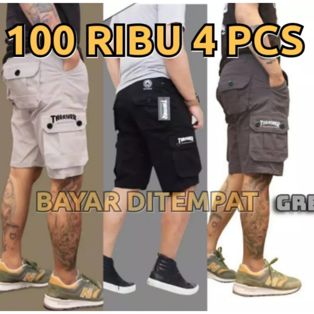 RB promo hemat 4 pcs celana cargo pendek pria//celana pendek pria terlaris//celana pendek pria