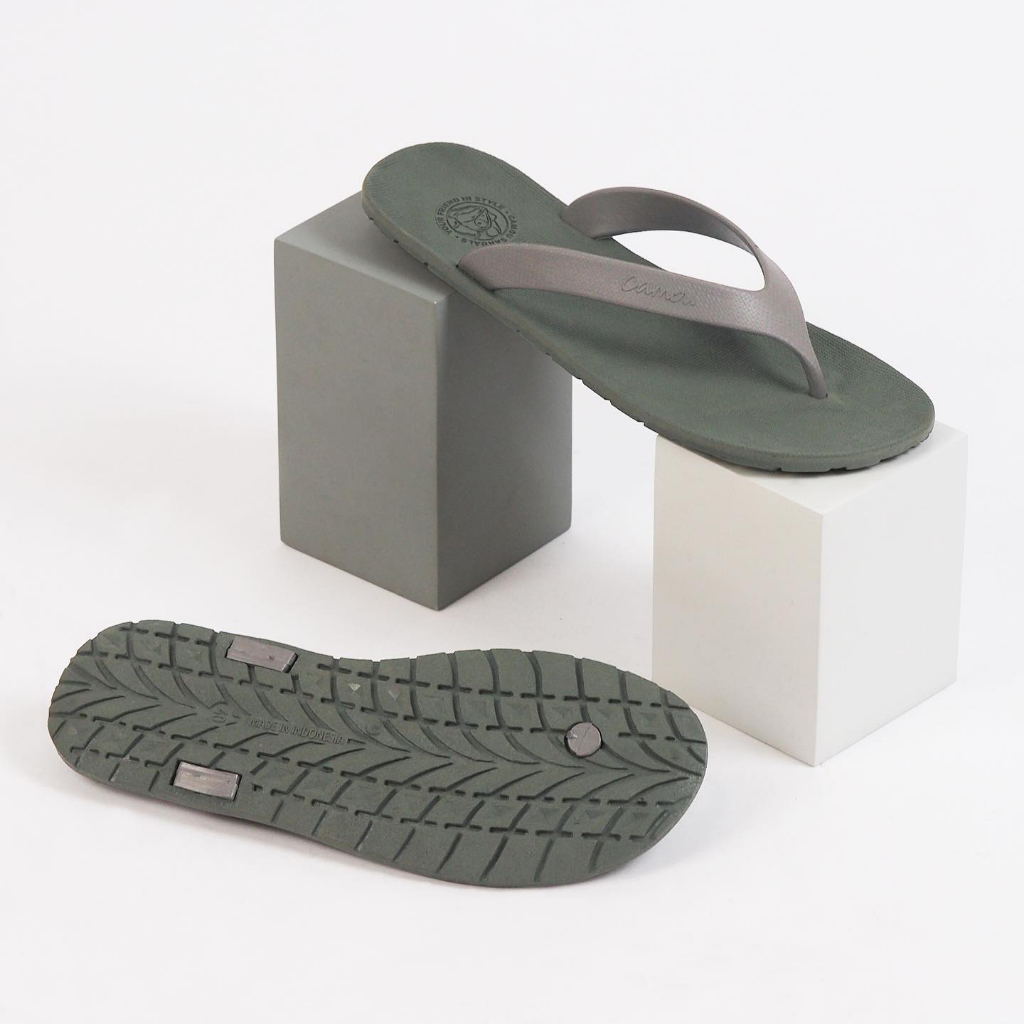 Camou WR-Sandal Jepit Pria Flip Flop Full Karet Warna Green Tali Abu