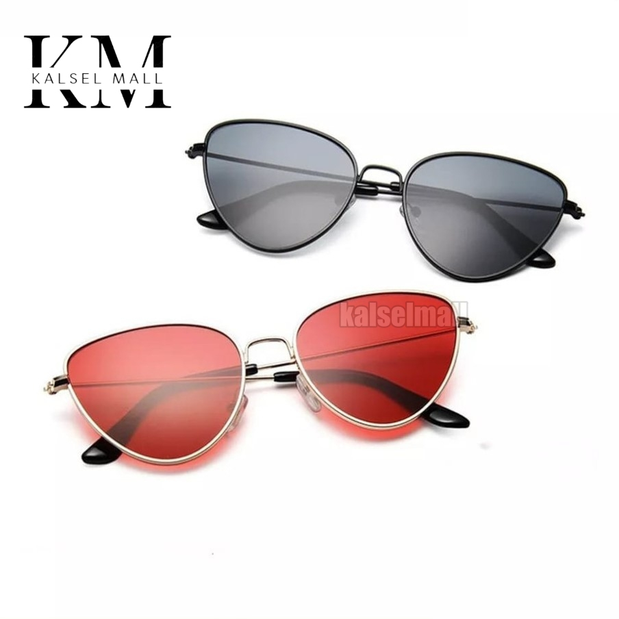 Frame Kacamata Hitam (UNISEX) WANITA PRIA Bentuk Cat Eye Horn Kucing Gaya Vintage Retro Bahan Metal Kcamata Item Korean Cat Eyes Anti UV Silau Sinar Matahari Sunglasses Eyewear Glasses Konser Pantai Jalan KCH41