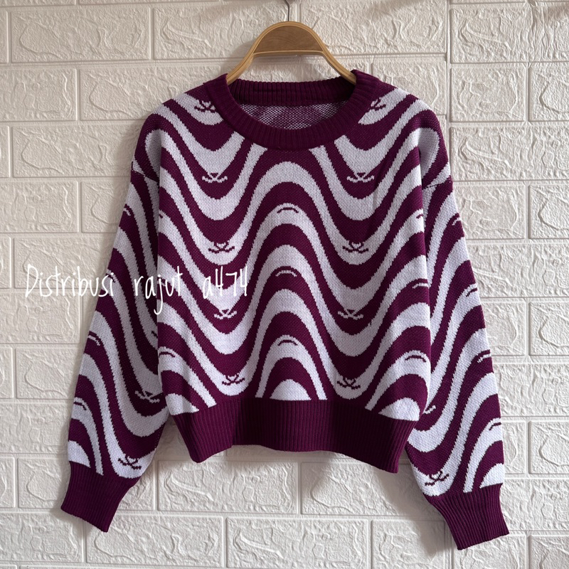 LEA ZEBRA ABSTRAK SWEATER RAJUT STRIPE ATASAN KOREA WANITA