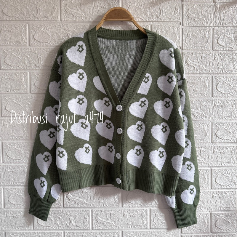 UIDA CARDIGAN RAJUT MOTIF LOVE ATASAN KNIT KOREA WANITA