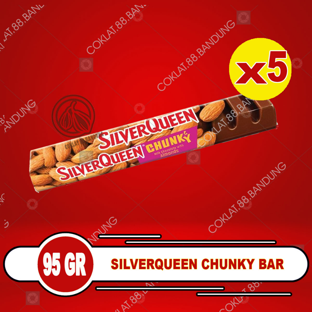 

COKLAT SILVERQUEEN CHUNKY BAR ISI 5 PCS X 85 GR ex 95 gr, SILVERQUEEN CHUNKY BAR 85GR Almond Mede