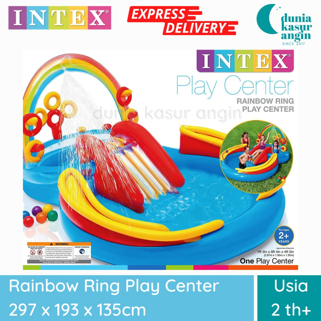 DuniaKasurAngin - INTEX 57453 Kolam Renang Play Center Perosotan Rainbow Ring Play Center