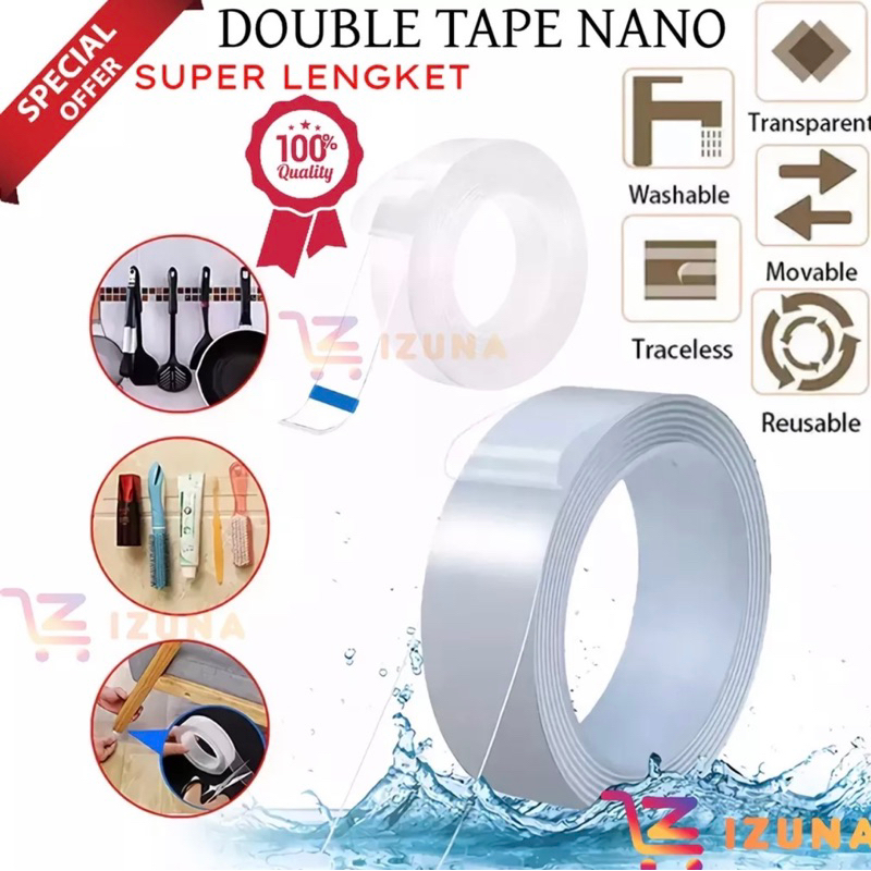 bgskinbukittinggi- DOUBLE TAPE ISOLASI NANO 3 METER/ DOUBLE TAPE / LAKBAN BOLAK BALIK / NANO DOUBLE TAPE