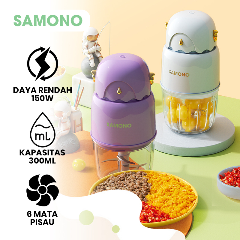	 [SAMONO OFFICIAL] 150W Food Chopper Mini Chopper Multifungsi Mpasi 300ML Blender Portable Stainless Steel Anti Karat SW-C150	