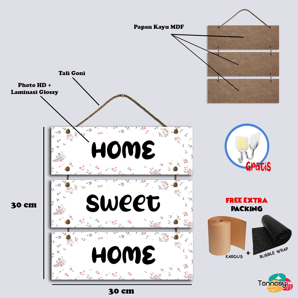 Hiasan Dinding Kayu Susun HOME SWEET HOME Wall Decor Poster Dekorasi Rumah Kamar Tidur Ruang Tamu