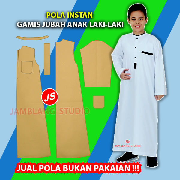 Pola Instan Gamis Jubah  Anak Laki-Laki All Size [6 Size Usia 2-12 Tahun] Pola Jamblang Studio