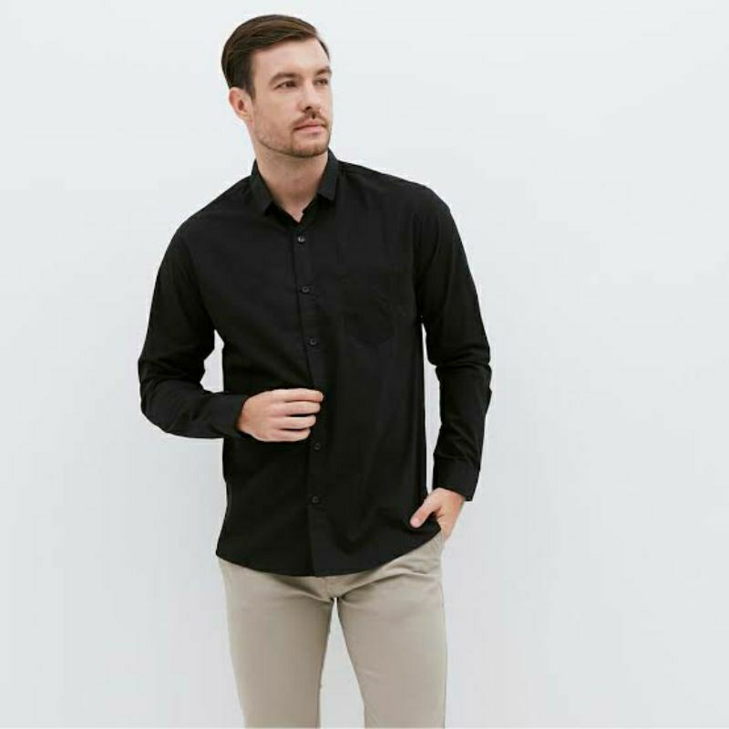 Kemeja Polos Hitam Lengan Panjang Premium Quality Kemeja Polos Pria Kemeja Formal Casual Kemeja Kerja