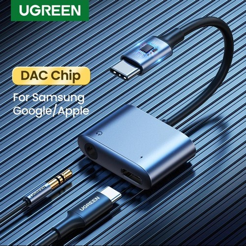 UGREEN Adapter Converter 2in1 Usb Type C To Audio Jack 3.5mm Handsfree Earphone Mic Call &amp; Charger Charging Port Type-C Untuk Samsung S20 S21 S22 Note 10 Plus Ultra for Google Pixel 60164