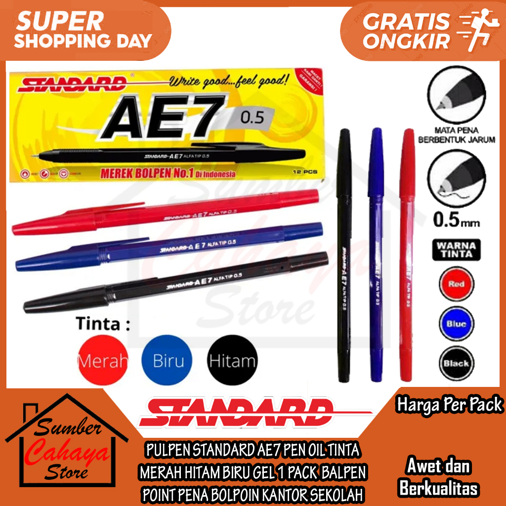 

PULPEN STANDARD AE7 MERAH HITAM BIRU PEN OIL GEL GROSIR PER PACK BALPENT POINT PENA BOLPOIN KANTOR SEKOLAH BALPEN LANCIP LUNCIP BALLPOINT BALPOIN BALPOINT BOLPOIN BOLLPOINT BLUE TINTA ALAT TULIS MENULIS BOLPAIN