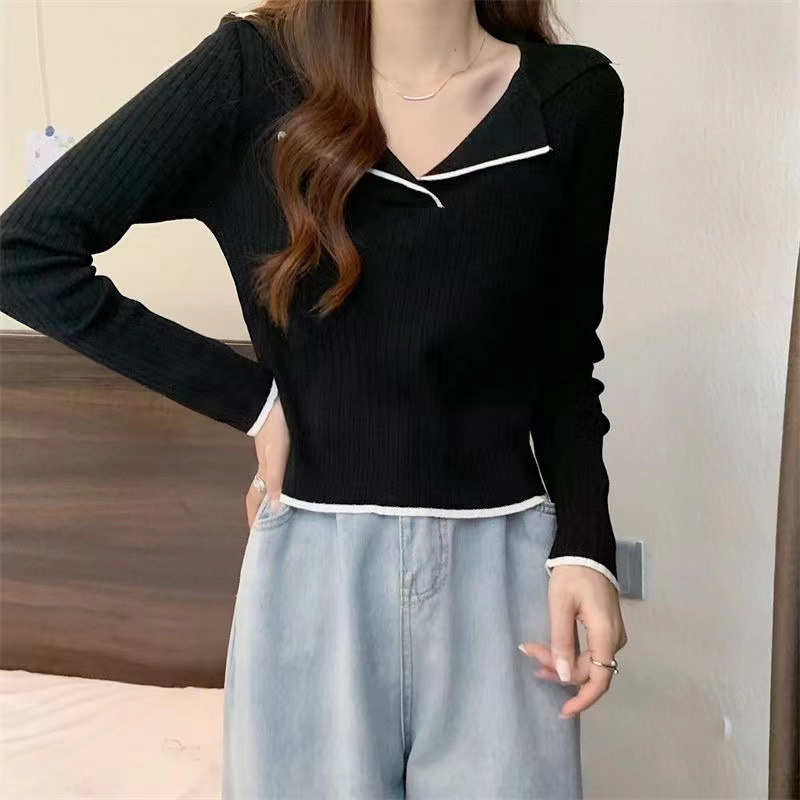 【 Bra Mall 】BJ-024 Knitwear Atasan Polos Wanita Lengan Panjang Sweater Rajut Korea