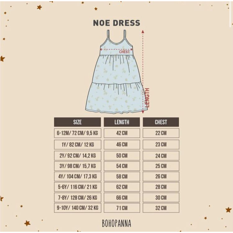 BOHOPANNA NOE DRESS / DRESS ANAK PEREMPUAN 1 - 10 TAHUN