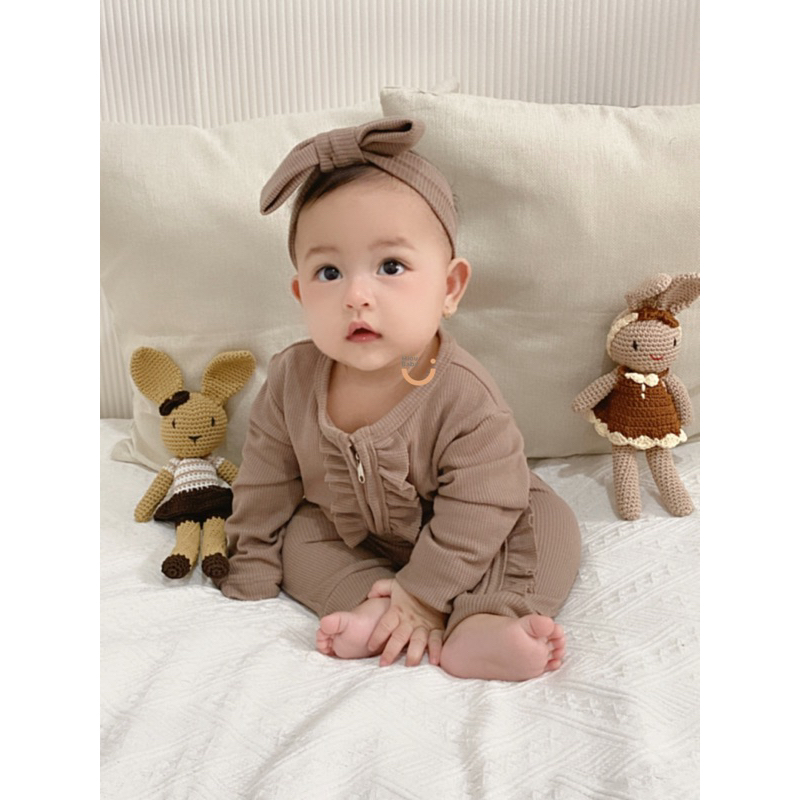 [12.12 SALE] MIOUBABY - Sleepsuit zipper free headband / baju tidur bayi / jumper bayi /jumpsuit bayi / bodysuit baby / waffle baby / baju anak / baju bayi / sleepsuit anak / hadiah lahiran / setelan anak / setelan bayi / baju anak perempuan