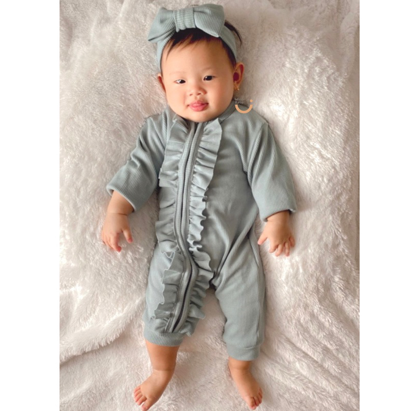 [12.12 SALE] MIOUBABY - Sleepsuit zipper free headband / baju tidur bayi / jumper bayi /jumpsuit bayi / bodysuit baby / waffle baby / baju anak / baju bayi / sleepsuit anak / hadiah lahiran / setelan anak / setelan bayi / baju anak perempuan