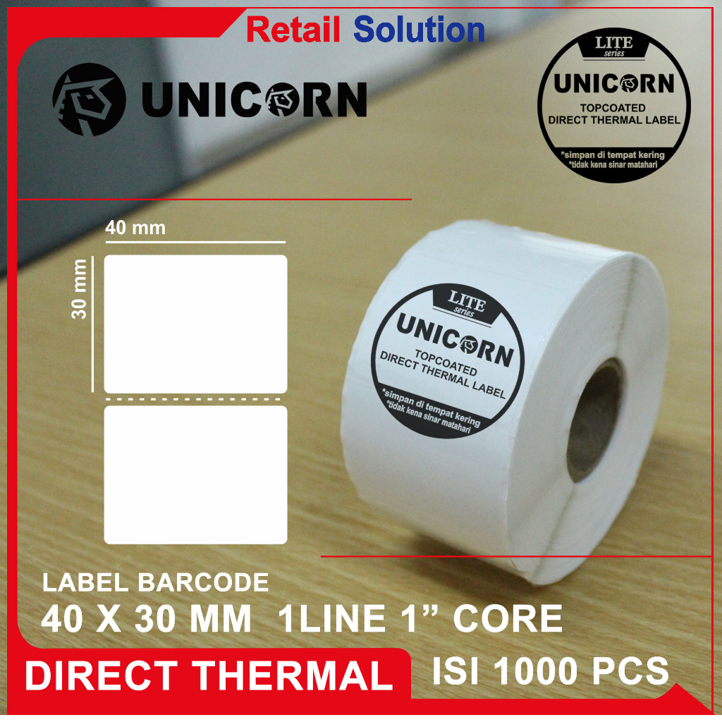 Unicorn Stiker Label Barcode Thermal 40x30 mm / 40 x 30 mm / 4x3CM