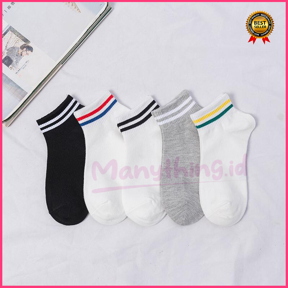 (MANYTHING) Kaos Kaki Semata Kaki / Kaos Kaki Korean Style / Casual Sport Motif Garis / Kaos Kaki Bahan Katun Warna Polos