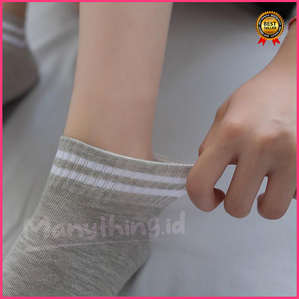 (MANYTHING) Kaos Kaki Semata Kaki / Kaos Kaki Korean Style / Casual Sport Motif Garis / Kaos Kaki Bahan Katun Warna Polos