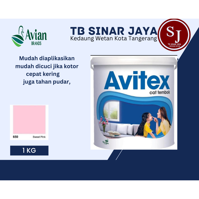 Cat AVITEX 1KG Cat Tembok dan Plafon - 650 Sweet Pink