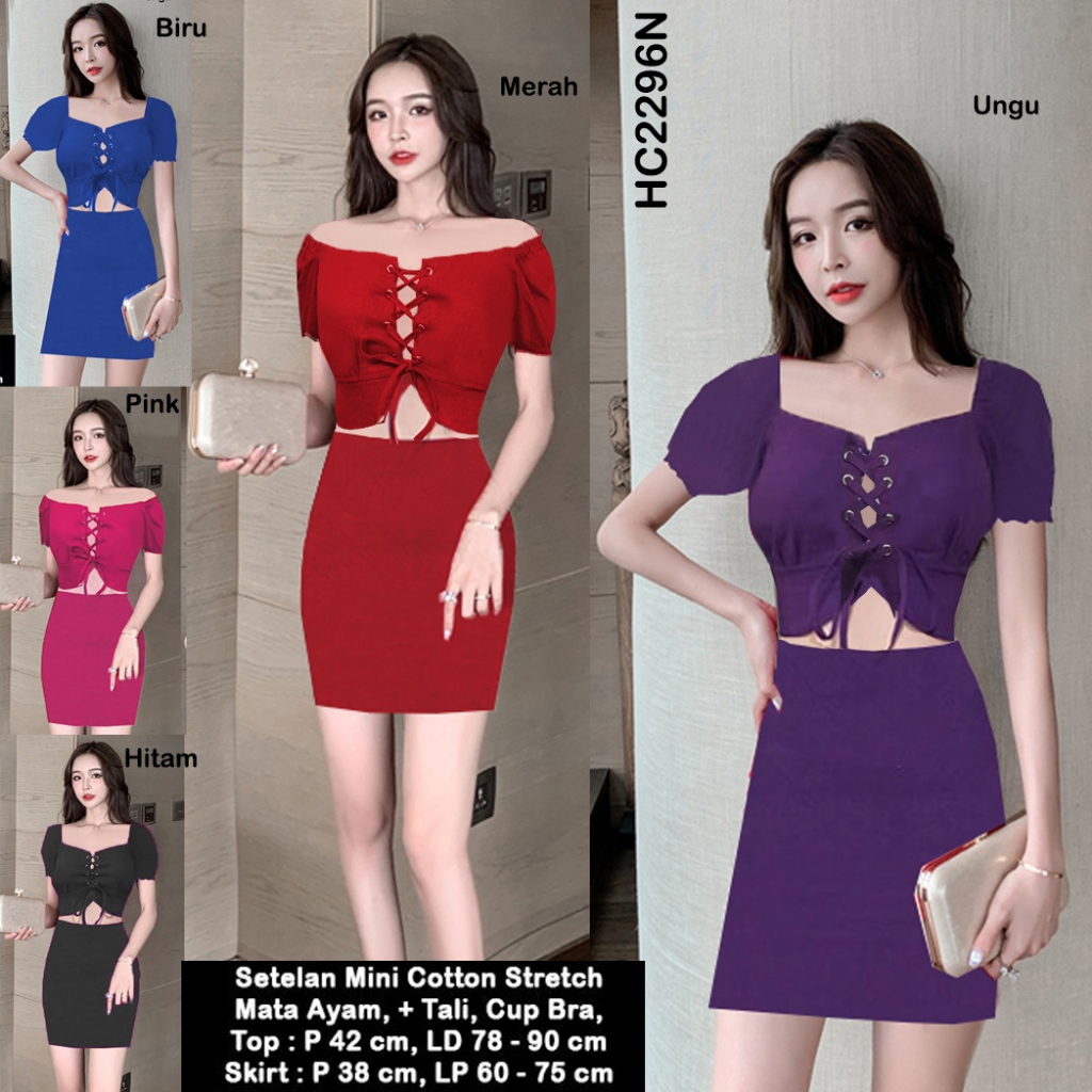 HC2296N Setelan Mini Cotton Mata Ayam + Tali Cup Bra Stretch /  Stelan Rok Mini / Setelan Dress Mini Sexy / Mini Dress / Setelan Rok Mini / Setelan Crop Top / Setelan Wanita