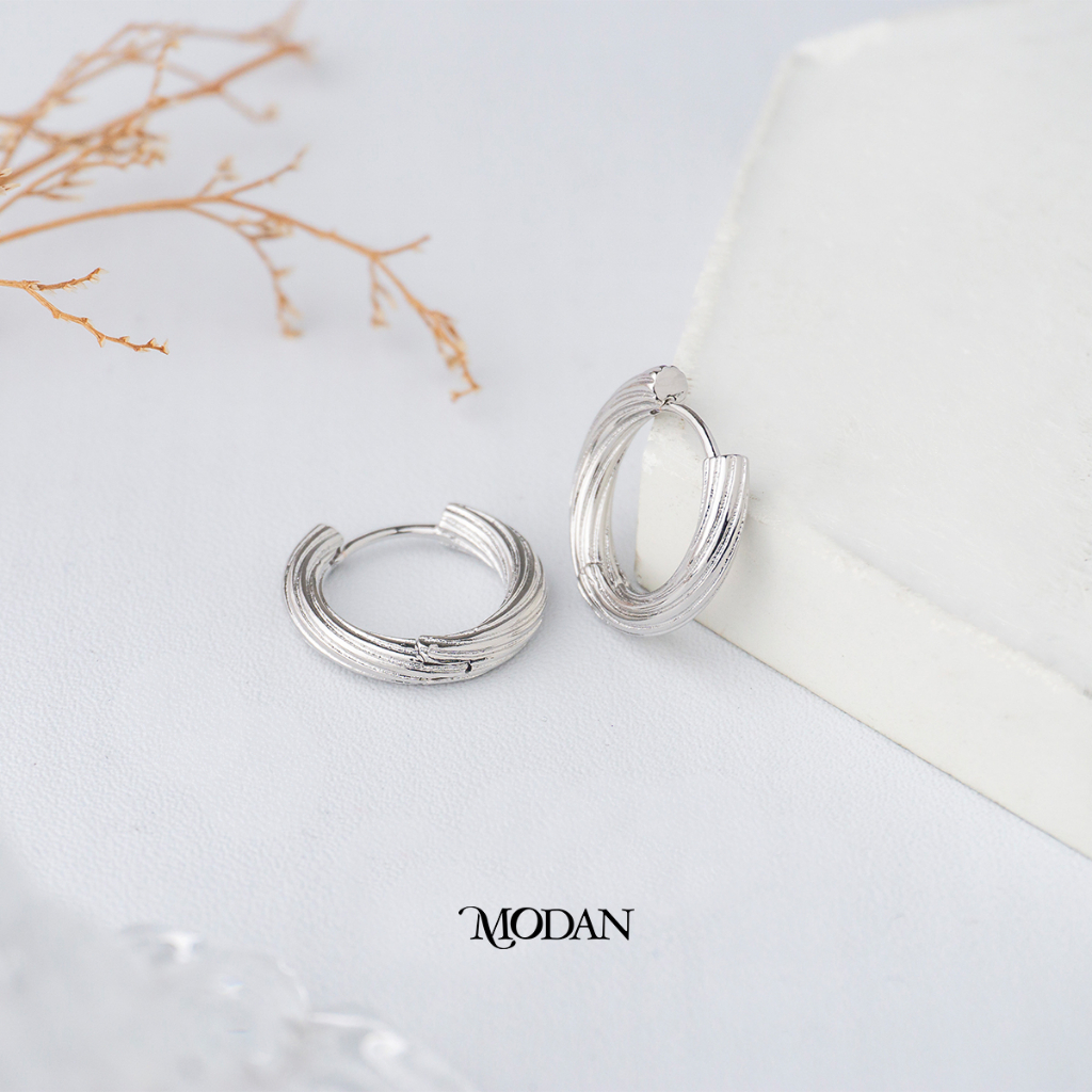 Modan - Holiday Collection Simple Line Textured Gold Filled / White Gold Filled Hoops Earrings Antin