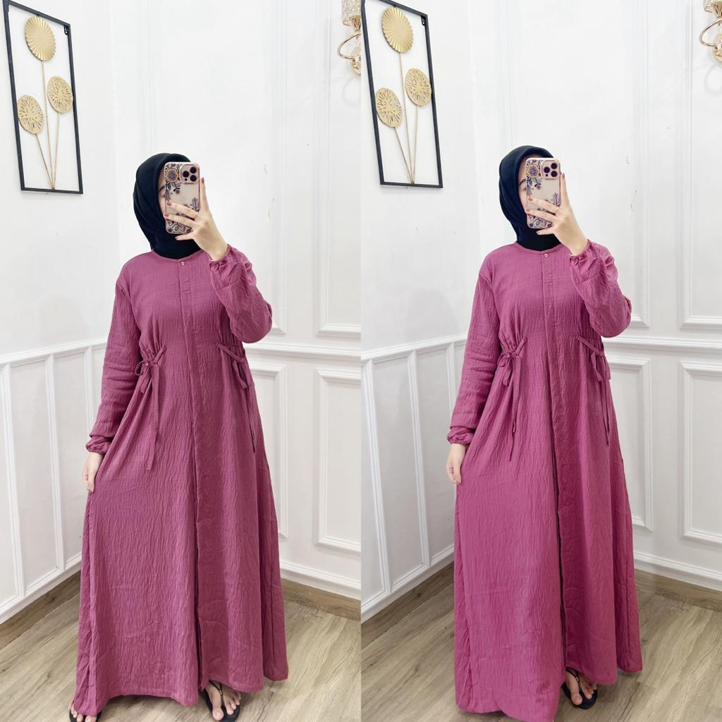 AURISTELA GAMIS TALI MAXI DRESS ATASAN WANITA FULL KANCING POLO LINEN PREMIUM (RPA)