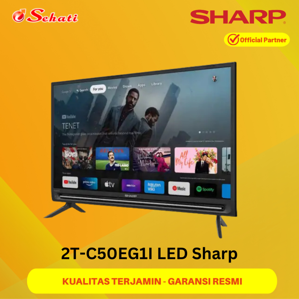 SHARP LED 50 INCH GOOGLE TV ANDROID 11 2T-C50EG1i/2T-C50EG1I LED Sharp-GARANSI RESMI
